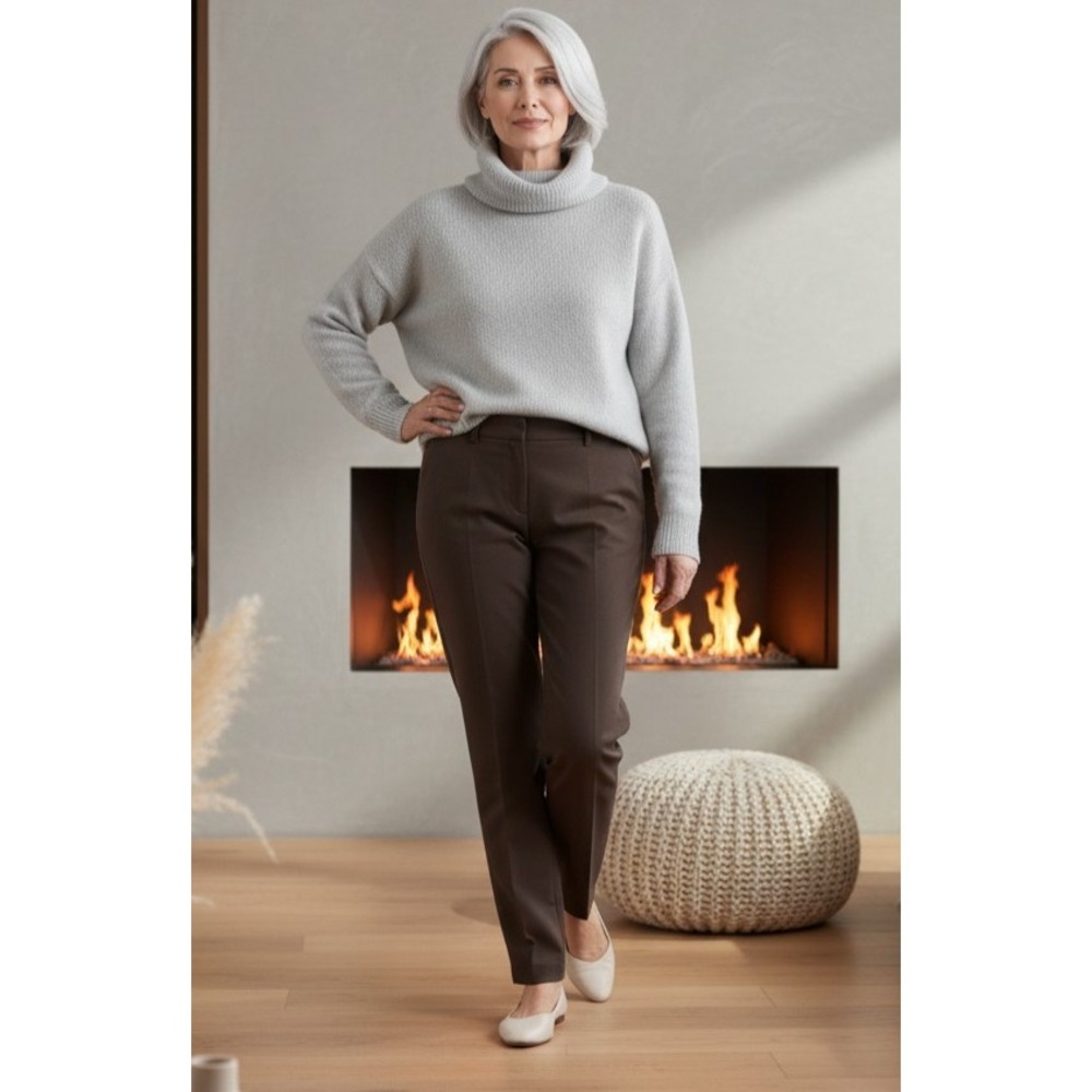 St. John SZ 10 Emma Brown Flat Front Wool Stretch Hi Rise Ankle Pants W/Pockets